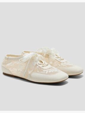 VIVAIA Cristina Square Toe Lace Up Sneakerinas Cream Size 8.5 NEW